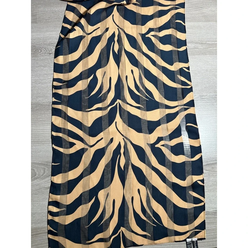 Kasper ASL Scarf Tan Black Zebra Animal Print Sheer Lightweight Rectangular Wrap